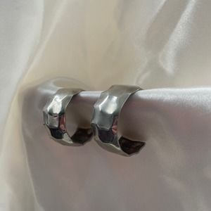 Large Hammered Silver Huggie Hoop Earrings